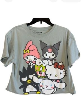 Hello Kitty Light Gray Short Sleeve Tee with Colorful Sanrio Characters